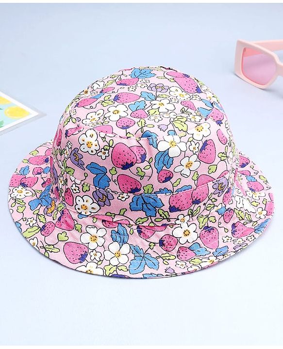 Babyhug Cotton Woven Summer Hat With Floral Print Pink - Diameter 14 cm