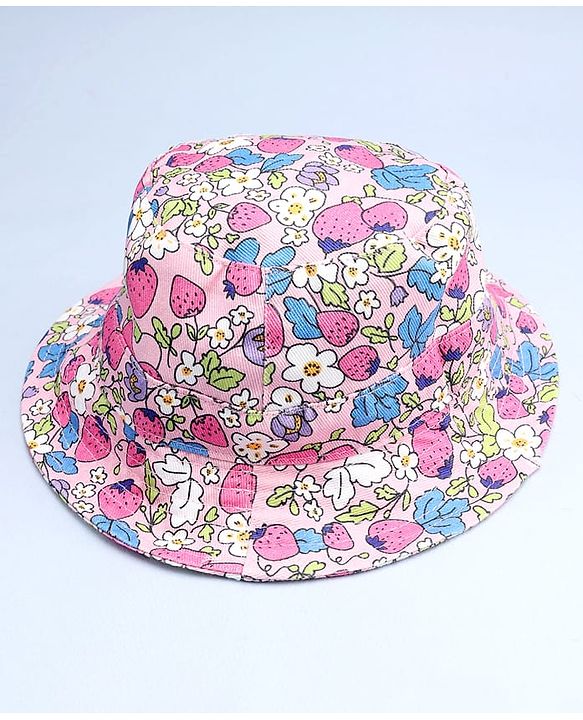 Babyhug Cotton Woven Summer Hat With Floral Print Pink - Diameter 14 cm