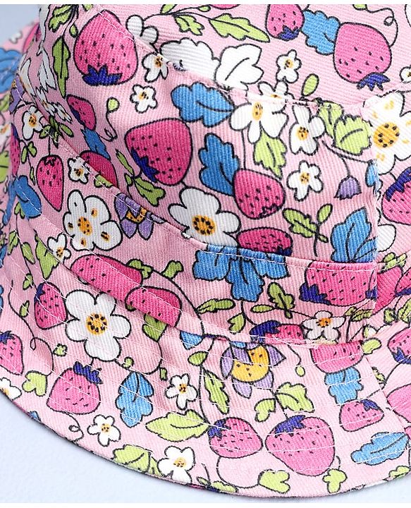 Babyhug Cotton Woven Summer Hat With Floral Print Pink - Diameter 14 cm