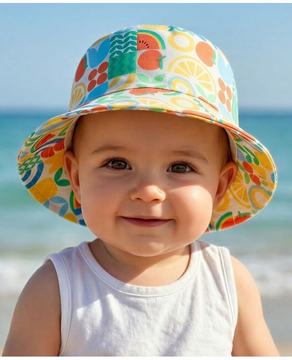 Babyhug Cotton Woven Summer Hat With Fruit Print Multicolor - Diameter 16 cm