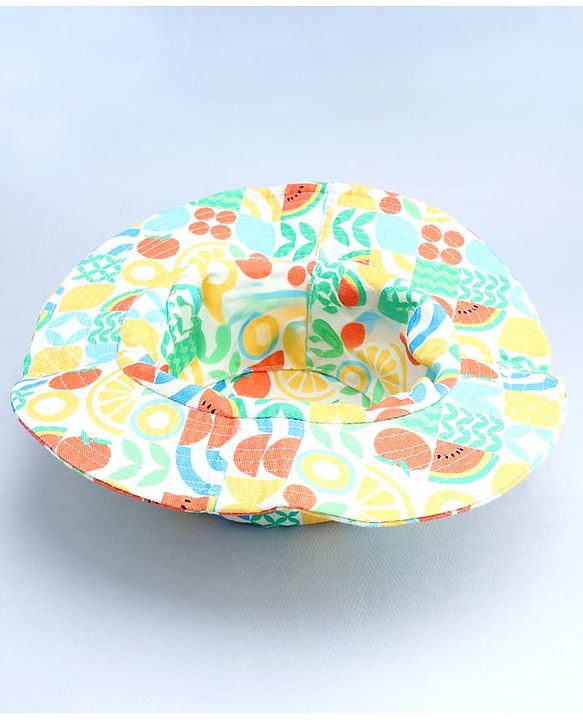 Babyhug Cotton Woven Summer Hat With Fruit Print Multicolor - Diameter 16 cm