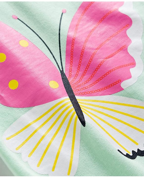 Babyhug Cotton Knit Half Sleeves T-Shirt & Capri Night Suit with Butterfly Print - Pink & Mint