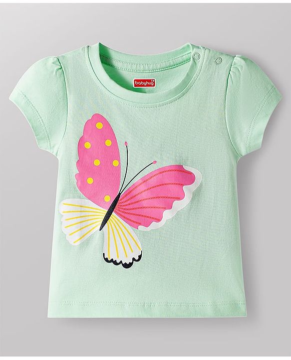 Babyhug Cotton Knit Half Sleeves T-Shirt & Capri Night Suit with Butterfly Print - Pink & Mint
