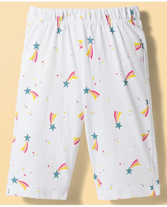 Babyhug Cotton Knit Half Sleeves T-Shirt & Capri Night Suit with Unicorn Print & Applique- Pink