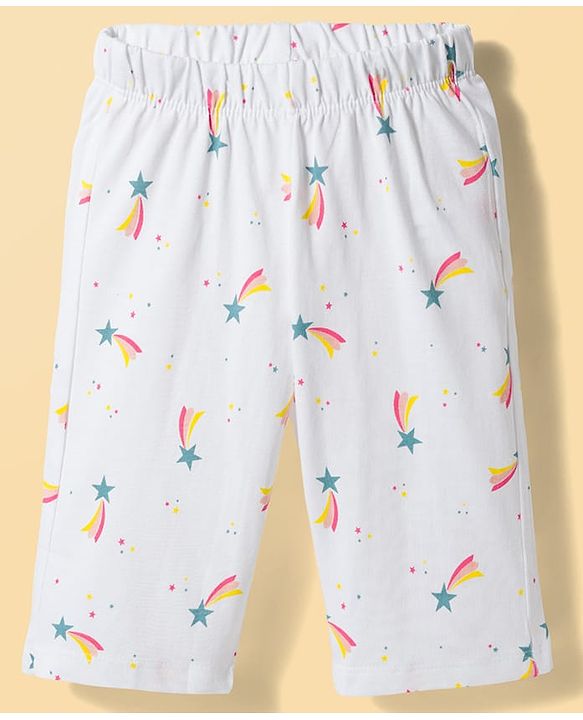 Babyhug Cotton Knit Half Sleeves T-Shirt & Capri Night Suit with Unicorn Print & Applique- Pink