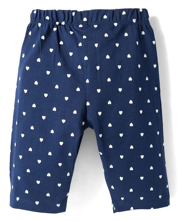 Babyhug Cotton Knit Half Sleeves Top & Capri Night Suit with Heart Print - Pink & Navy Blue