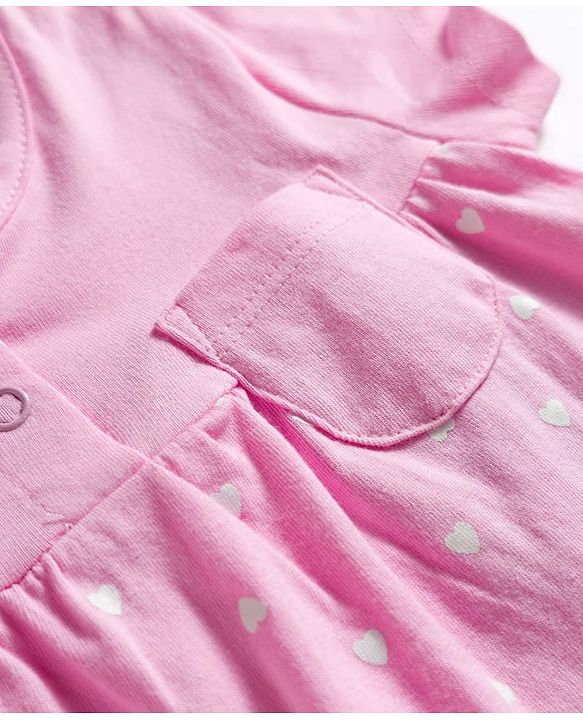Babyhug Cotton Knit Half Sleeves Top & Capri Night Suit with Heart Print - Pink & Navy Blue