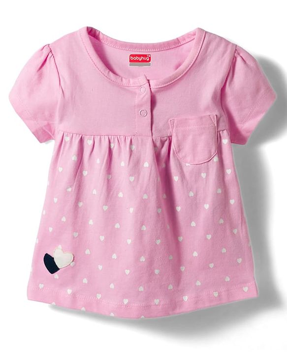 Babyhug Cotton Knit Half Sleeves Top & Capri Night Suit with Heart Print - Pink & Navy Blue