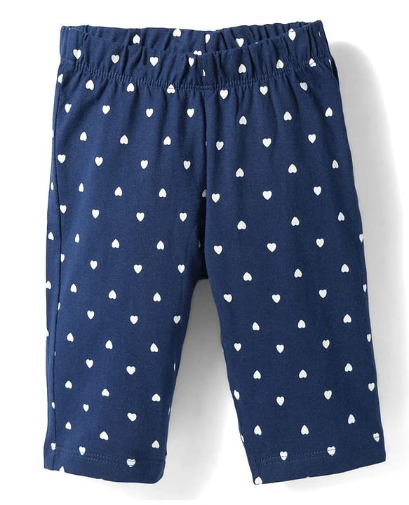 Babyhug Cotton Knit Half Sleeves Top & Capri Night Suit with Heart Print - Pink & Navy Blue