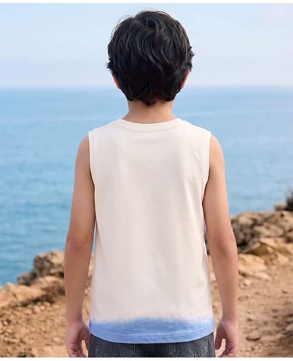 Pine Kids Cotton Knit T-Shirts Sleeveless Shark Graphic White 4-5 Years