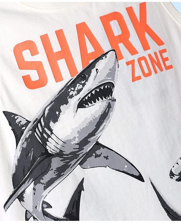 Pine Kids Cotton Knit T-Shirts Sleeveless Shark Graphic White 4-5 Years