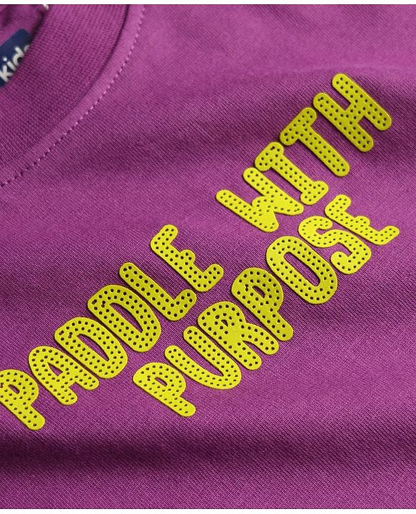 Pine Kids Cotton Knit Half Sleeves T-Shirt with Beach Print - Purple