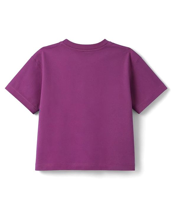 Pine Kids Cotton Knit Half Sleeves T-Shirt with Beach Print - Purple