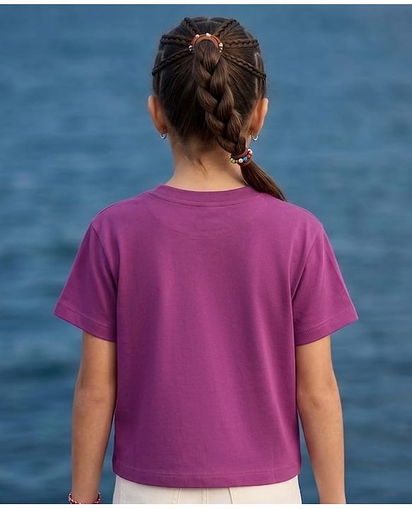 Pine Kids Cotton Knit Half Sleeves T-Shirt with Beach Print - Purple