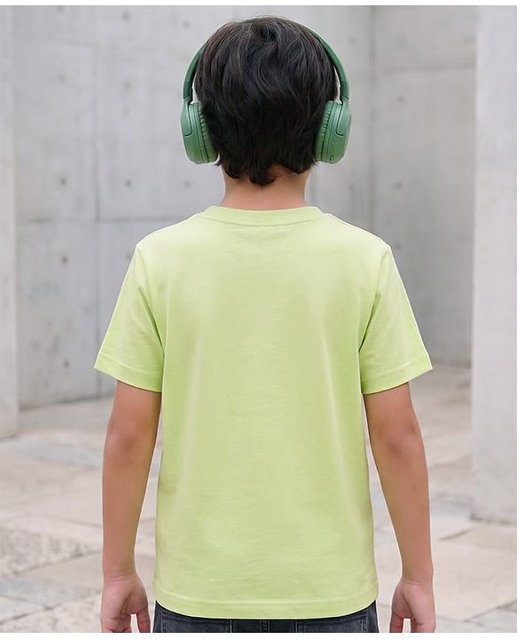 Pine Kids Cotton Knit T-Shirt with Graphic Print Round Neck Half Sleeves Limegreen 4-5 Years