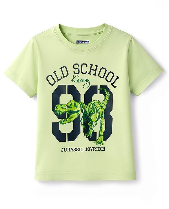 Pine Kids Cotton Knit T-Shirt with Graphic Print Round Neck Half Sleeves Limegreen 4-5 Years