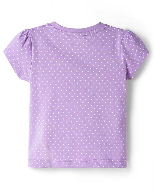 Babyhug Cotton Knit Half Sleeves Polka Dots Printed & Cupcake Embroidered T-Shirt & Capri Night Suit - Lavender