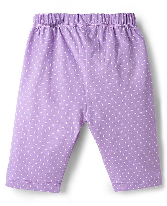 Babyhug Cotton Knit Half Sleeves Polka Dots Printed & Cupcake Embroidered T-Shirt & Capri Night Suit - Lavender