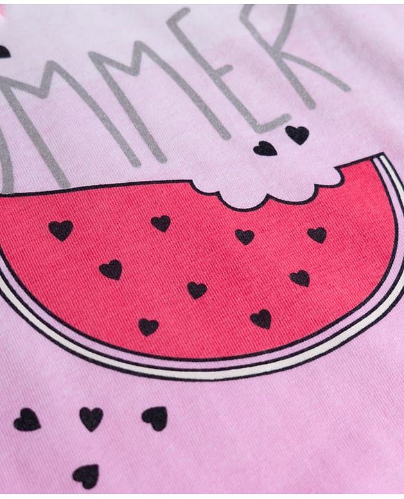 Babyhug Cotton Knit Half Sleeves T-Shirt & Capri Night Suit With Watermelon Print - Pink