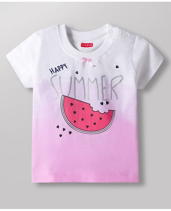 Babyhug Cotton Knit Half Sleeves T-Shirt & Capri Night Suit With Watermelon Print - Pink