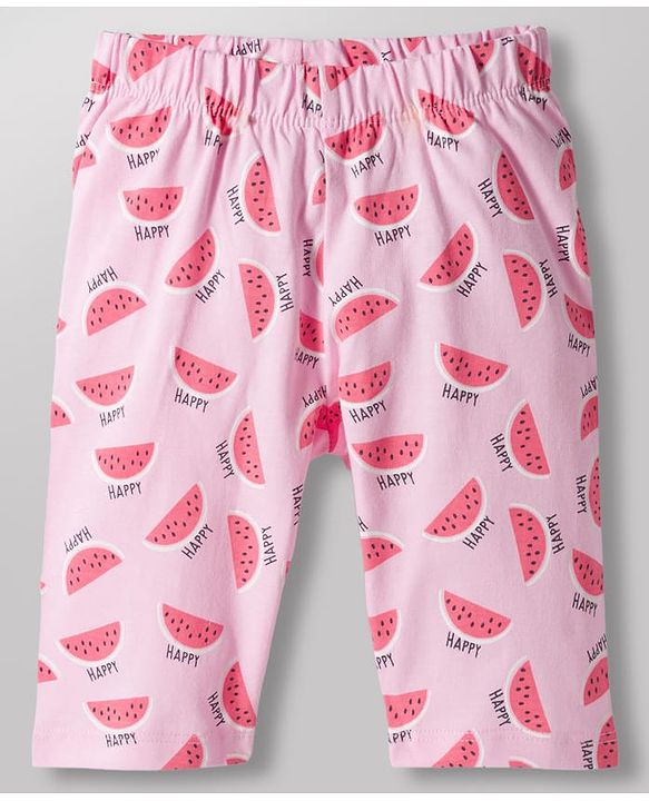 Babyhug Cotton Knit Half Sleeves T-Shirt & Capri Night Suit With Watermelon Print - Pink