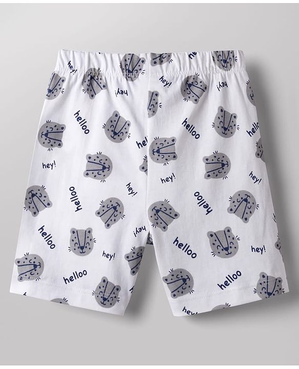Babyhug Cotton Knit Half Sleeves Tiger Printed T-Shirt & Shorts Night Suit - Navy Blue