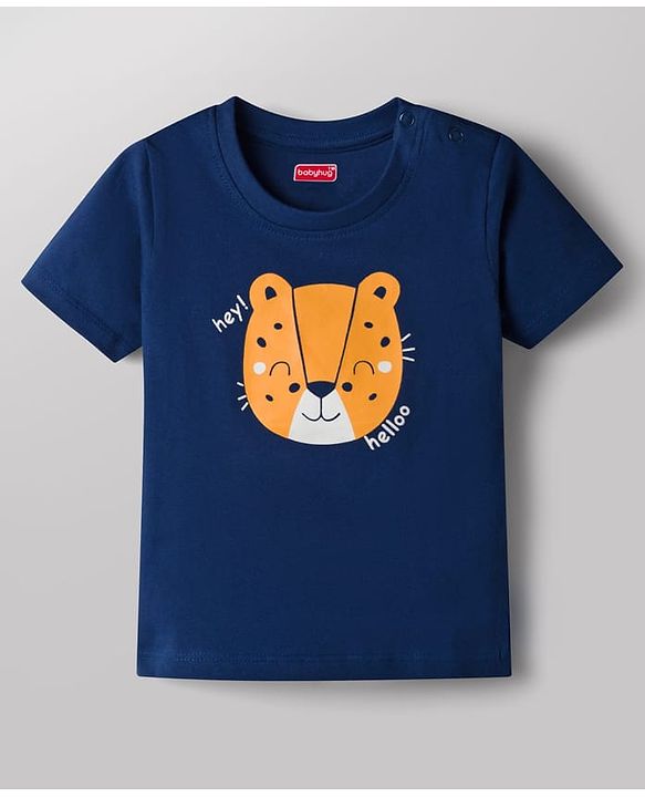 Babyhug Cotton Knit Half Sleeves Tiger Printed T-Shirt & Shorts Night Suit - Navy Blue