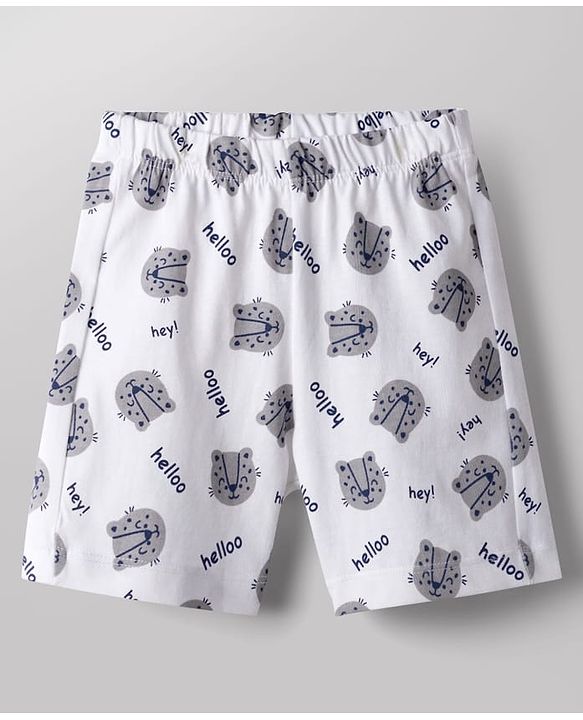Babyhug Cotton Knit Half Sleeves Tiger Printed T-Shirt & Shorts Night Suit - Navy Blue