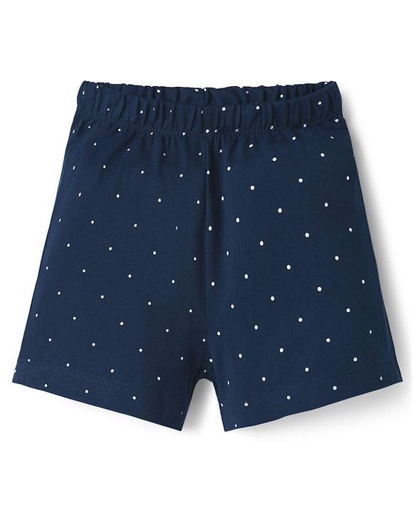 Babyhug Cotton Knit Half Sleeves Shirt & Shorts Night Suit with Cat Print - Navy Blue