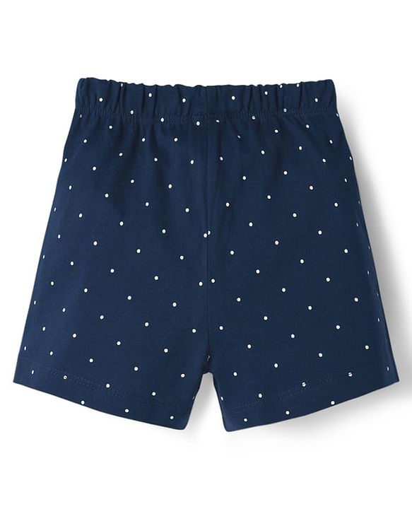 Babyhug Cotton Knit Half Sleeves Shirt & Shorts Night Suit with Cat Print - Navy Blue