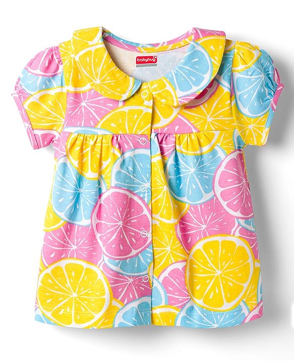 Babyhug Cotton Knit Half Sleeves Top & Shorts Co-ord Night Suit with Lime Print - Multicolor