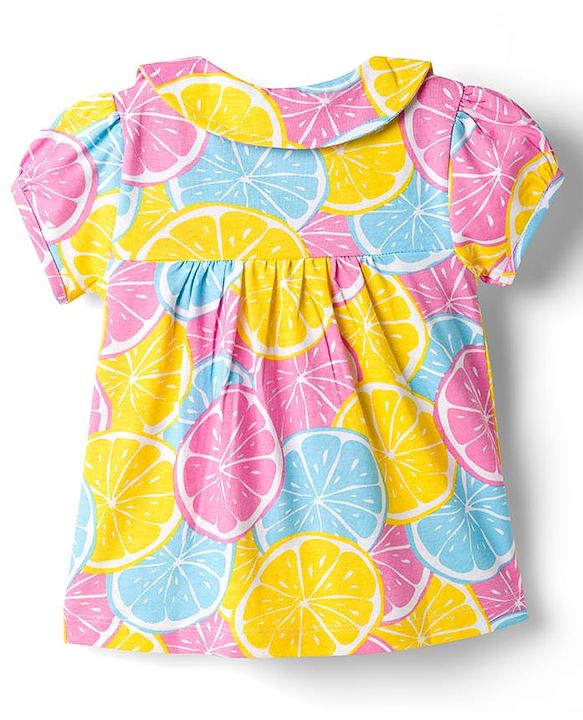 Babyhug Cotton Knit Half Sleeves Top & Shorts Co-ord Night Suit with Lime Print - Multicolor