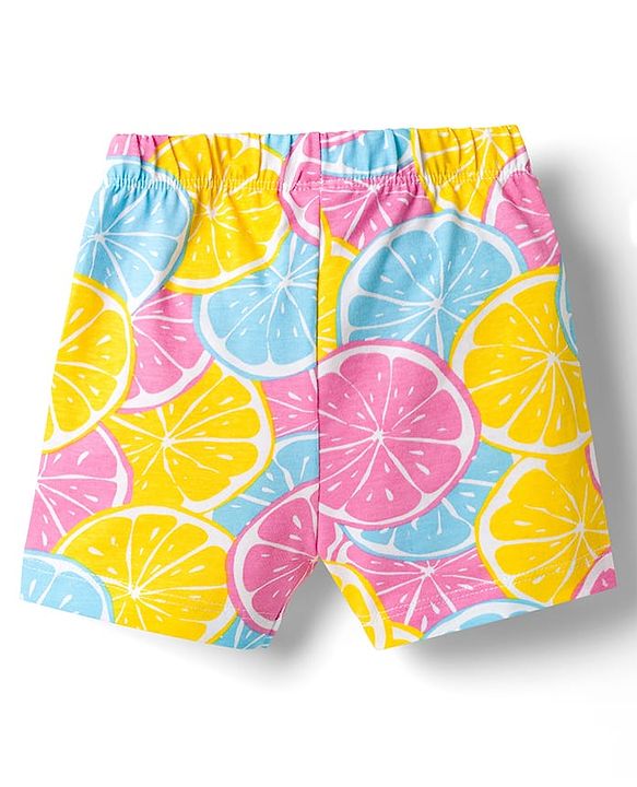 Babyhug Cotton Knit Half Sleeves Top & Shorts Co-ord Night Suit with Lime Print - Multicolor