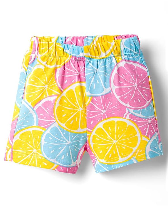 Babyhug Cotton Knit Half Sleeves Top & Shorts Co-ord Night Suit with Lime Print - Multicolor