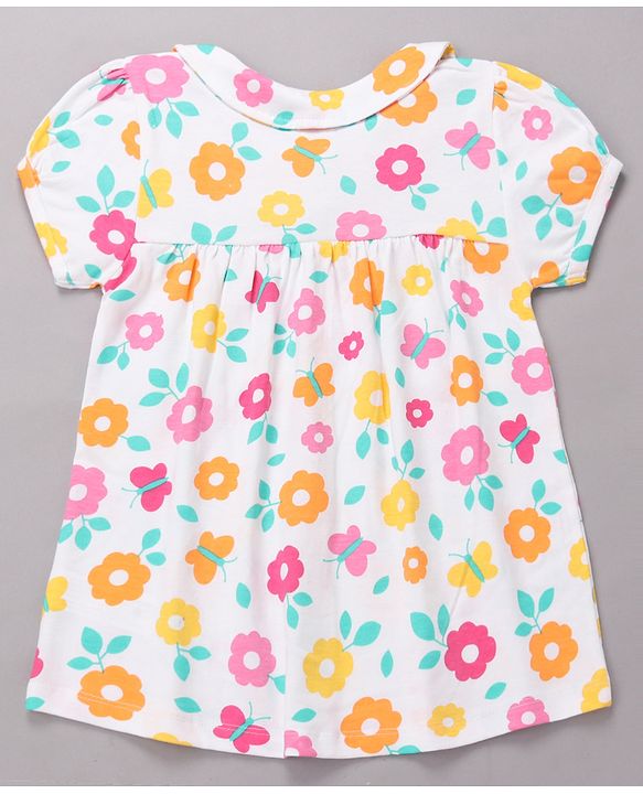 Babyhug Cotton Knit Half Sleeves Top & Shorts Co-ord Night Suit with Floral Print - Multicolor