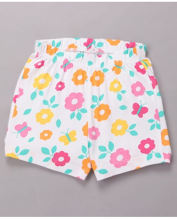 Babyhug Cotton Knit Half Sleeves Top & Shorts Co-ord Night Suit with Floral Print - Multicolor