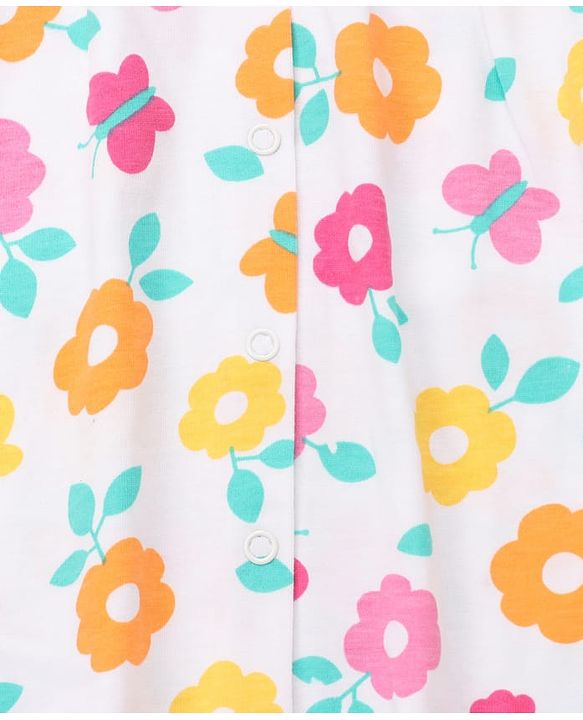 Babyhug Cotton Knit Half Sleeves Top & Shorts Co-ord Night Suit with Floral Print - Multicolor