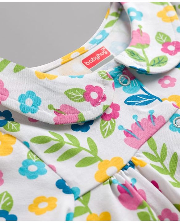 Babyhug Cotton Knit Half Sleeves Top & Shorts Co-ord Night Suit with Floral Print - Multicolor
