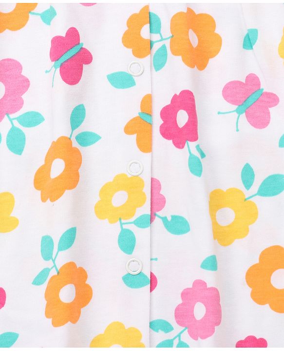 Babyhug Cotton Knit Half Sleeves Top & Shorts Co-ord Night Suit with Floral Print - Multicolor