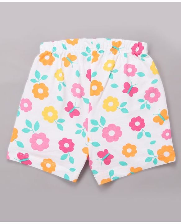 Babyhug Cotton Knit Half Sleeves Top & Shorts Co-ord Night Suit with Floral Print - Multicolor