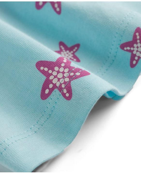 Babyhug Cotton Knit Half Sleeves Star Fish Printed Co-Ords Top & Shorts Night Suit - Light Blue