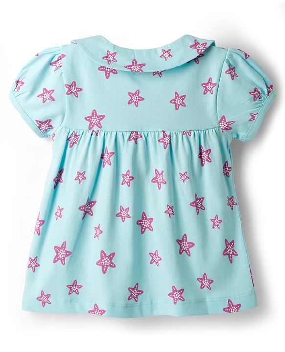 Babyhug Cotton Knit Half Sleeves Star Fish Printed Co-Ords Top & Shorts Night Suit - Light Blue
