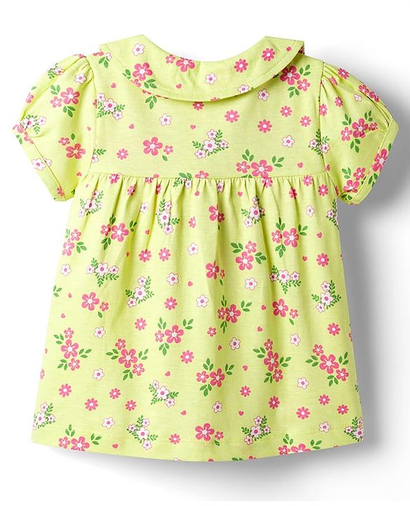 Babyhug Cotton Knit Half Sleeves Top & Shorts Co-ord Night Suit with Floral Print - Green
