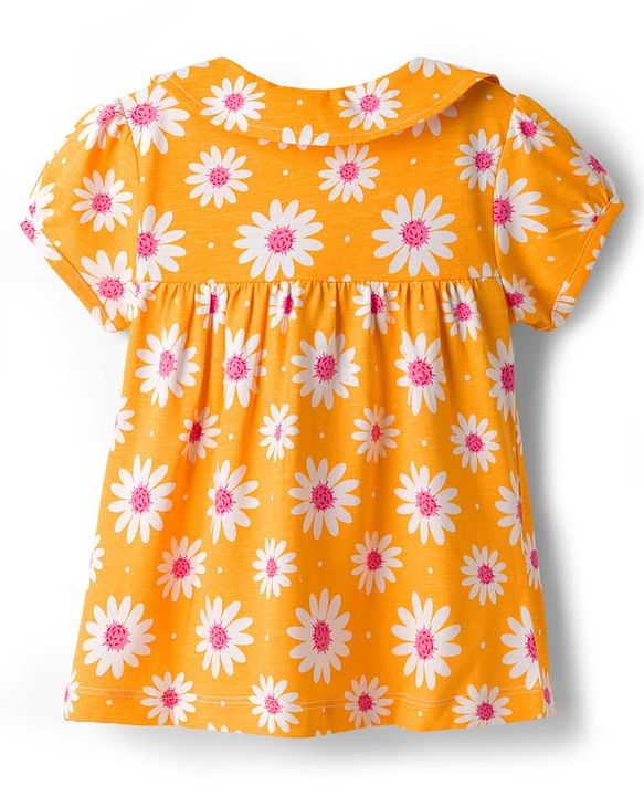 Babyhug Cotton Knit Half Sleeves Top & Shorts Co-ord Night Suit with Floral Print - Orange