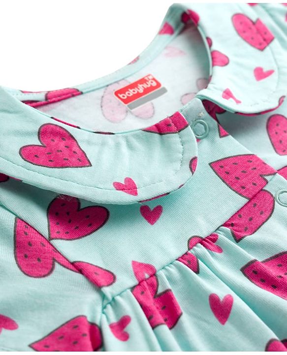 Babyhug Cotton Knit Half Sleeves Top & Shorts Co-ord Night Suit with Heart Print - Blue