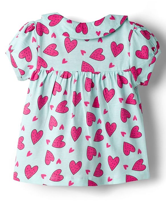 Babyhug Cotton Knit Half Sleeves Top & Shorts Co-ord Night Suit with Heart Print - Blue