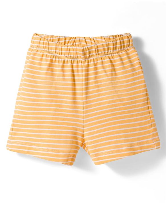Babyhug Cotton Knit Half Sleeves Front Open Top & Shorts Night Suit Set - Orange