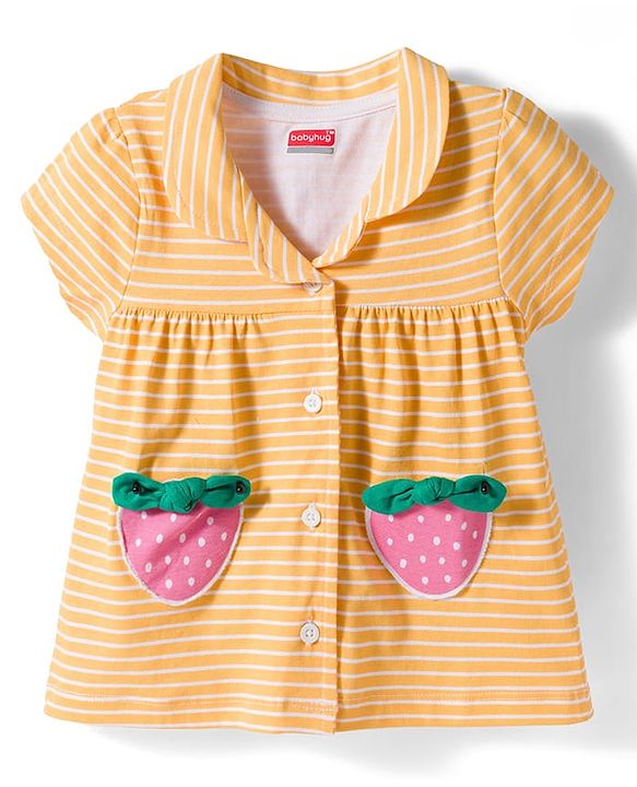 Babyhug Cotton Knit Half Sleeves Front Open Top & Shorts Night Suit Set - Orange