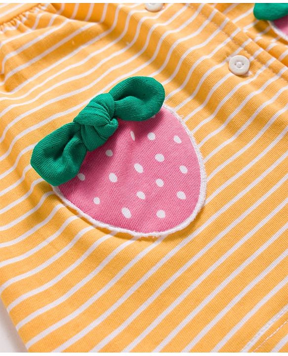 Babyhug Cotton Knit Half Sleeves Front Open Top & Shorts Night Suit Set - Orange