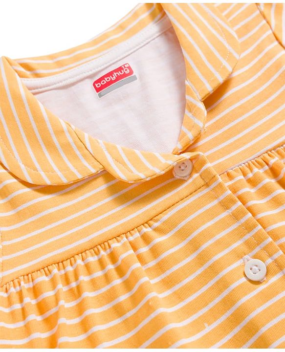 Babyhug Cotton Knit Half Sleeves Front Open Top & Shorts Night Suit Set - Orange